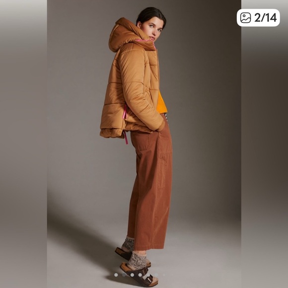 Anthropologie Avec Les Filles Women's Tan and Pink colorblock puffer Jacket -XS - Picture 4 of 12